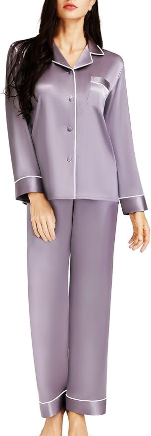 Silk Satin Womens Pajama Sets Button Down Sleepwear Loungewear