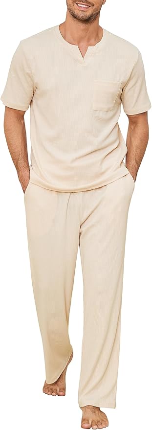 Men Lounge Set Comfy Sleepwear Short Sleeve Pjs Set Soft 2 Piece Pajama Cozy Nightwear