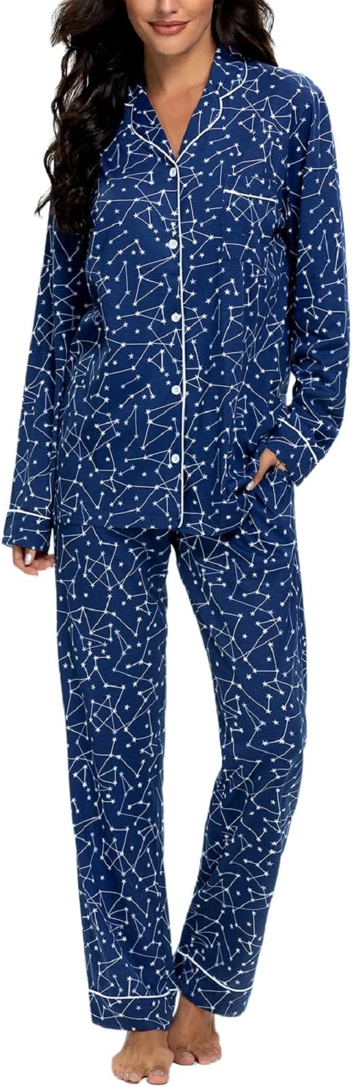 Pajamas Set Long Sleeve Sleepwear Womens Button Down Nightwear